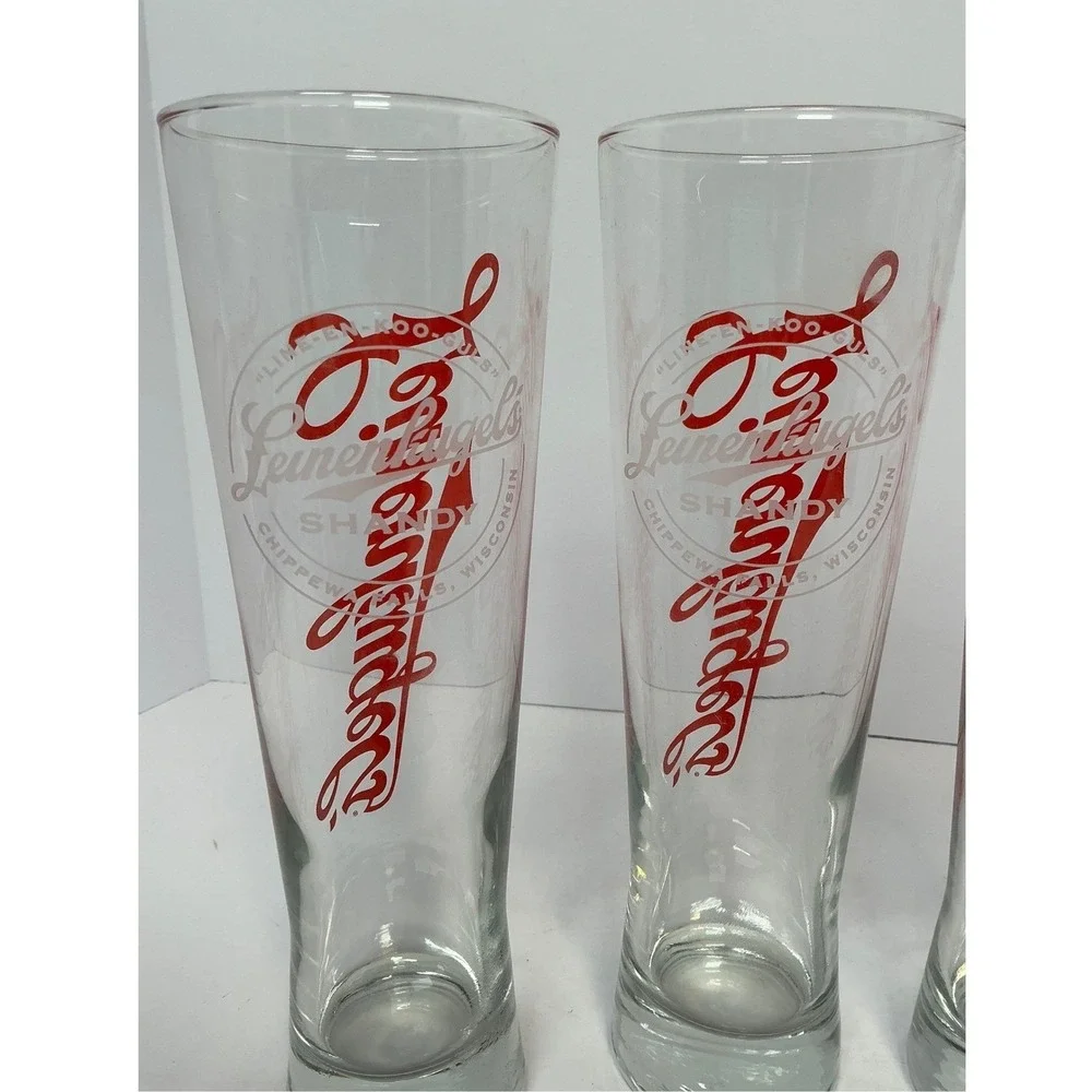 Leinenkugel's Pilsner Beer Glasses Unisex OS Clear Red‎ Logo Set of 6 Shandy 9